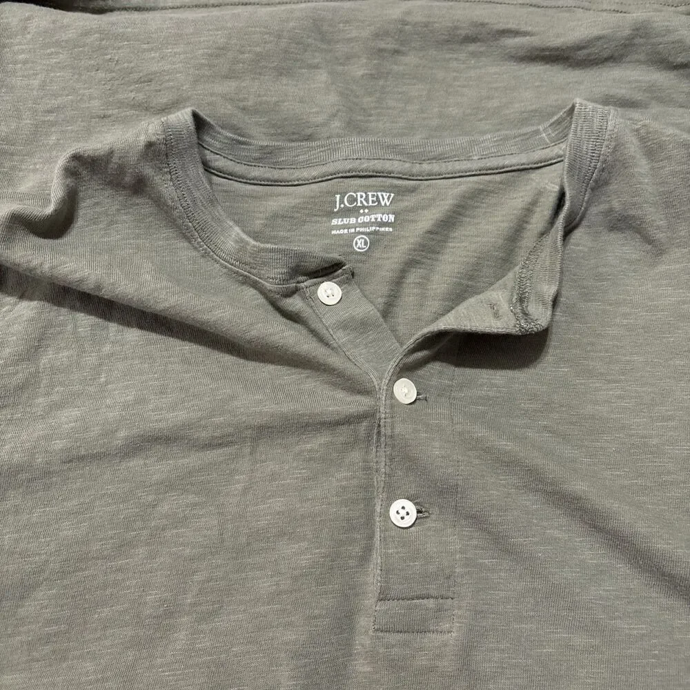 J. Crew Men's Slub Cotton 3 Button Henley Short Sleeves Vintage Surplus Green XL